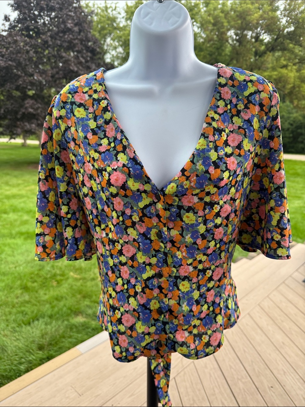 ASOS Floral Tie Back Blouse Size 8 – Y2K Cottagecore Romantic